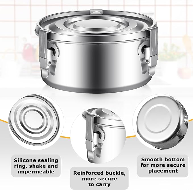 Zopeal 6- Piece Stainless Steel Food Storage Containers with Lids Leakproof Metal Lunch Boxes Stackable Reusable Canisters for Camping Trips Picnic Snacks Salad Soups, 3 Sizes(54oz, 74oz, 101oz) - Image 3