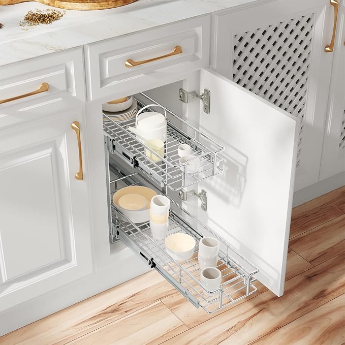 ROOMTEC Individual Pull Out Cabinet Organizer (5½"W x 21½"D), 2 Tier Spice Rack Organizer for Cabinet, Slide Out Drawer Pantry Shelf Organization and Storage for Kitchen Bathroom - Image 6