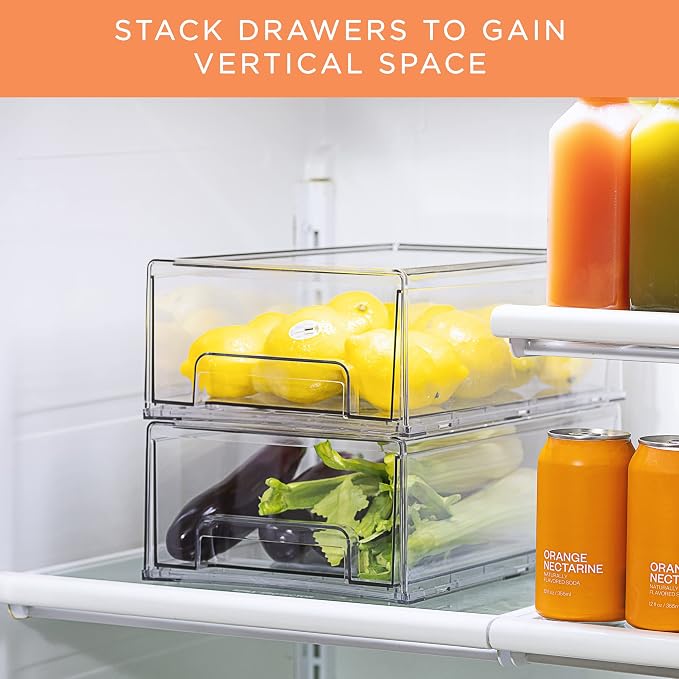 Sorbus Medium Clear Storage Drawers (2 Pack) – Stackable Organizer Drawers for Fridge, Pantry, Kitchen – Pull-Out Storage Bins with Handles, Slide Out Acrylic Drawers - Image 7