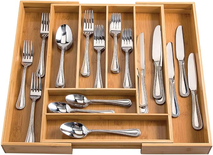 Fox Valley Traders Bamboo Expandable Cutlery and Utensil Drawer Organizer | by HMP, Adjustable Drawer Organizer - Image 3