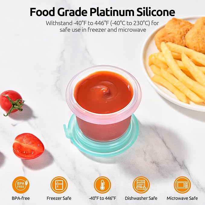 U-Taste Silicone Container with Lid, Small Mini Kitchen Food Storage 2oz | Food Grade Liquid Silicone, Leak-Proof Airtight Lid, Meal Prep Lunch Box, Freezer & Microwave Safe, Clear Date Marking Circle - Image 3