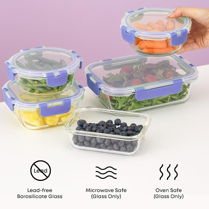 JoyJolt 24pc Borosilicate Glass Storage Containers with Lids | 12 Airtight/Freezer Safe Food Storage Containers for Pantry and Kitchen | Meal Prep Container for Lunch | Glass Tupperware Set - Image 5