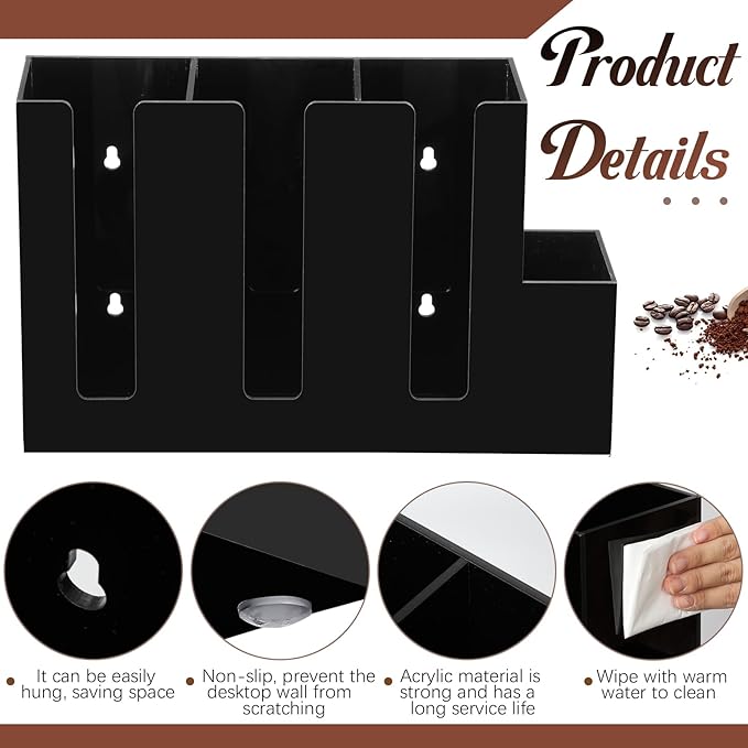 4 Compartments Acrylic Coffee Cup and Lid Storage Organizer Holder Disposable Paper Cup Dispenser Organizer Plastic Lid Holder Accessories for Kitchen Bar Shop Party Supplies(Black) - Image 3