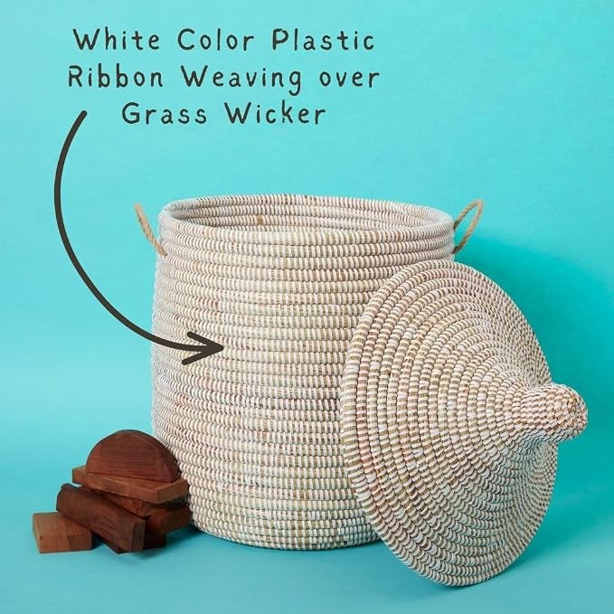 White Basket with Lid for Small Storage, 12" Wide, 14" Tall - Image 3