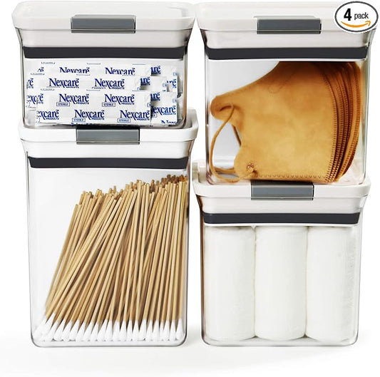Felli Premium Tite Airtight Storage Container Set, 4 Pack - Clear Plastic Canisters with Easy Flip Lock Lids, Stackable Kitchen Pantry & Bathroom Organizer for Snacks, Dry Goods, Makeup, BPA Free by Felli