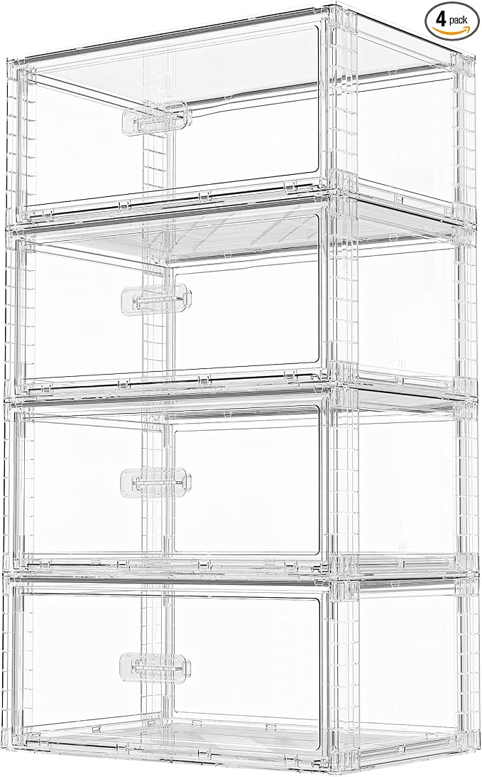 Vtopmart 4 Pack Large Clear Stackable Storage Drawers 23QT | Easily Assemble Plastic Closet Storage Bins, Dust-Proof UnderBed Organizer for Clothing, Sweater Organization by Vtopmart