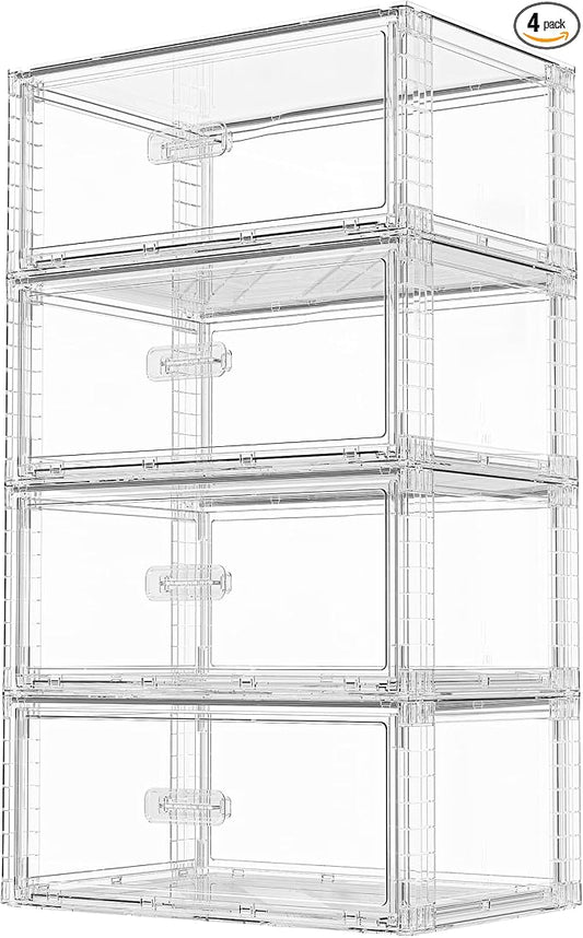 Vtopmart 4 Pack Large Clear Stackable Storage Drawers 23QT | Easily Assemble Plastic Closet Storage Bins, Dust-Proof UnderBed Organizer for Clothing, Sweater Organization by Vtopmart