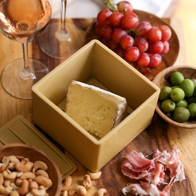 Cheese Vault for Soft Cheese - Reusable Artisan Cheese Storage Container for Fridge - Food Grade Silicone Cheese Container 5x5x3.5” - Easy to Clean Cheese Keeper for Refrigerator – Biscuit - Image 6