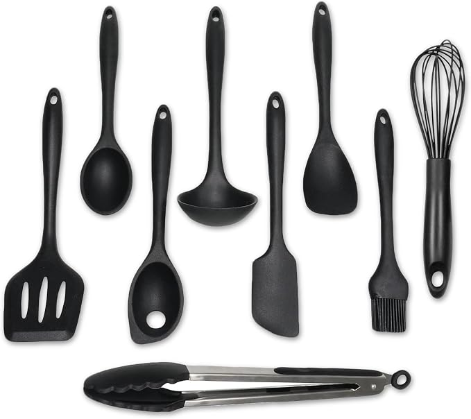 Chef Craft - Premium Silicone Kitchen Tools and Utensils Set, Non-Scratch, Withstands Temperatures up to 450°F, BPA-Free, 9 Piece Cooking Utensils Set, Black by ChefCraft