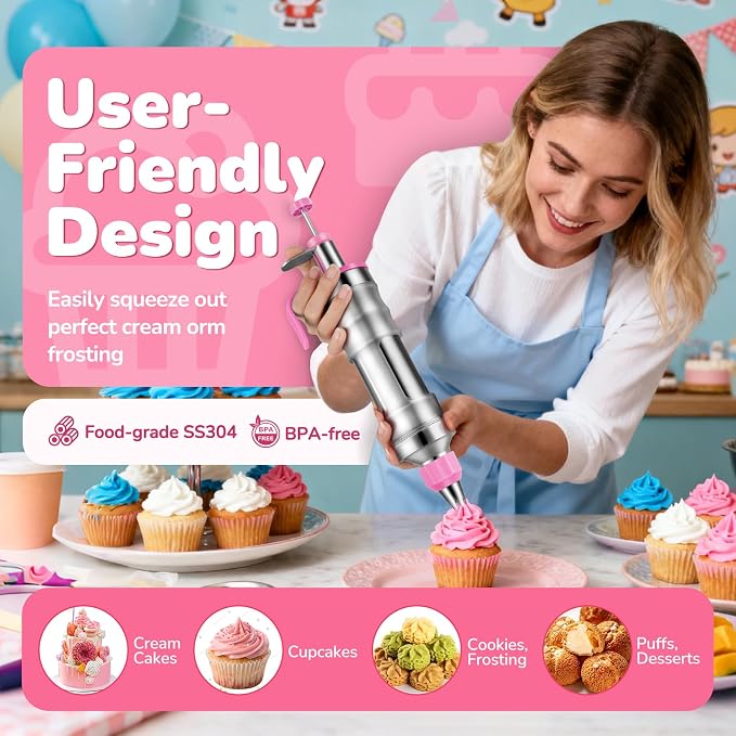 Cake Decorating Tools Supplies Kit: 164pcs Baking Accessories, Dessert Piping Syringe and Icing Tips Set - Puffs Cupcake Frosting Piping Bakery Set for Adults Beginners or Professional, Pink - Image 2