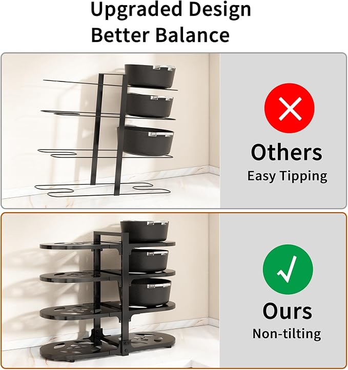 Adjustable Heavy Duty Pots and Pans Organizer Under Cabinet, 8-Tier Pot and Pan Organizers Inside Cabinet, Kitchen Cabinet Organizers and Storage, Black - Image 4