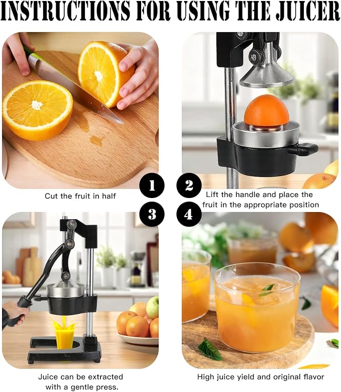 Cast Iron Juicer – Heavy Duty Manual Citrus Juicer, Professional Orange Press, Stainless Steel Lemon Squeezer & Lime Juice Extractor - Image 5