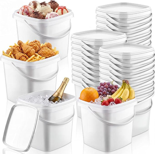36 Pack 68 oz Ice Cream Buckets with Lids and Handles Food Grade Ice Cream Storage Containers White Reusable Plastic Stackable Tub with Airtight Seal for Commercial Kitchen Fruit Liquid Deli by Blushtier