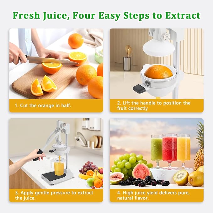 Cast Iron Juicer 304 Stainless Steel Citrus Press & Lemon Squeezer Fresh Fruit Juice Extractor Manual Juicers for Orange Grapefruit Lemon Lime Pomegranate and Much More,Easy to Clean and Use - Image 4