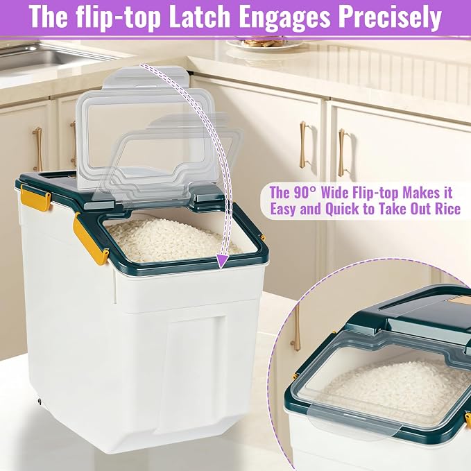 Rice Container 25 lbs Large Bulk Flour Sugar Storage Holdhouse Plastic Grain Cereal Dry Goods Bin with Spoon and Measuring Cup for Kitchen Pantry Organization - Blue - Image 5