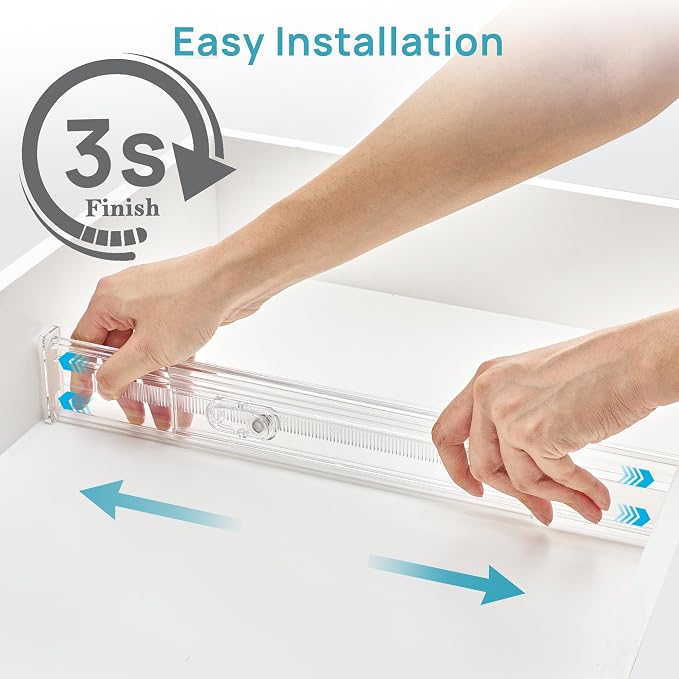 Vtopmart 12 Pack 2.36" Short Upgrade Drawer Dividers for Kitchen Drawer, 12.8"-22.3" Expandable Kitchen Drawer Organizer, Clear Plastic Organizer Separator for Flatware, Utensil, Cutlery, Underwear - Image 5