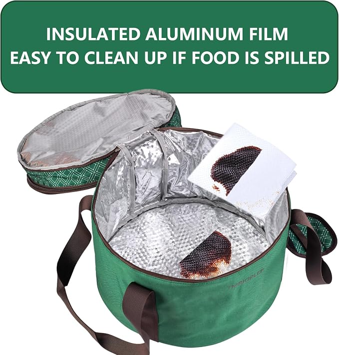 2 Pack Pie Carrier with Lids and Handles, Loadable Cupcake or Pizza Storage Containers, Includes Insulated Bags and Insulated Non-Slip Pads, Perfect for Transportation (Green) - Image 9