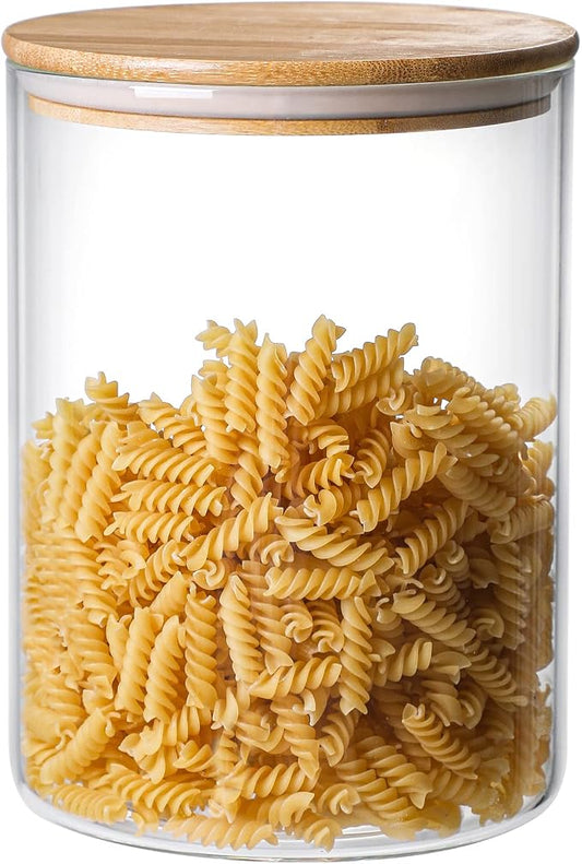3000 ML/100 FL OZ Clear Glass Storage Canister Holder with Airtight Bamboo Lid, Extra Large Container Jar for Flour Sugar Coffee Loose Tea Rice Cookie Cereal Pasta Spaghetti Protein Powder by MOLADRI