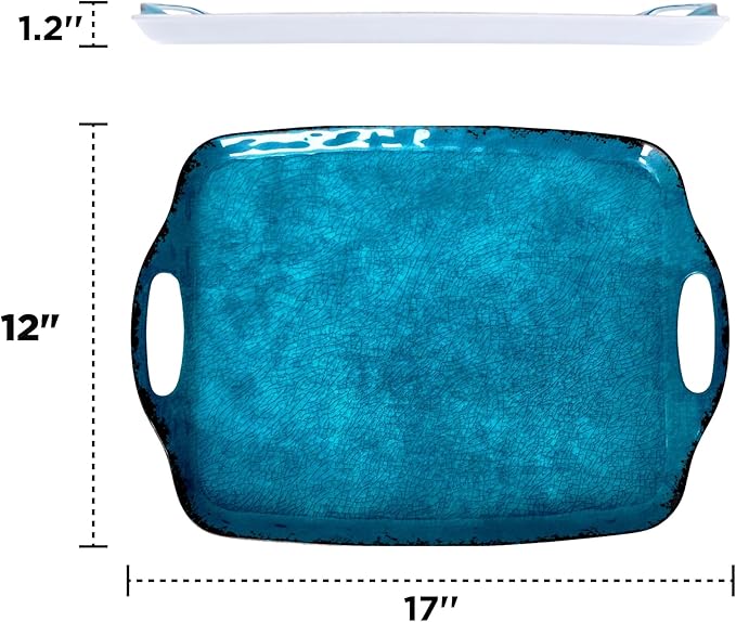 TP Melamine Serving Trays with Handles, 17” x 12”, Set of 2, Retro Teal | Rectangular Trays, Serving Platters for Food and Meat, Dishwasher Safe, Lightweight, Break-resistant - Image 3