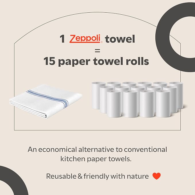 Zeppoli Classic Kitchen Towels - 45 Pack 100% Natural Cotton Towel Set, Reusable Wash Cloths, Absorbent Dish Towels, Machine Washable Hand Towels, Kitchen Essentials -14” by 25”, Blue Striped - Image 6