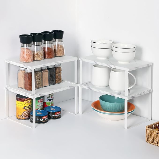 NEX Cabinet Organizer Shelf, Kitchen Counter Shelves Set of 4 | Stackable & Expandable Spice Rack, Space-Saving Pantry Organizers Bathroom Countertop Storage, White - Image 5