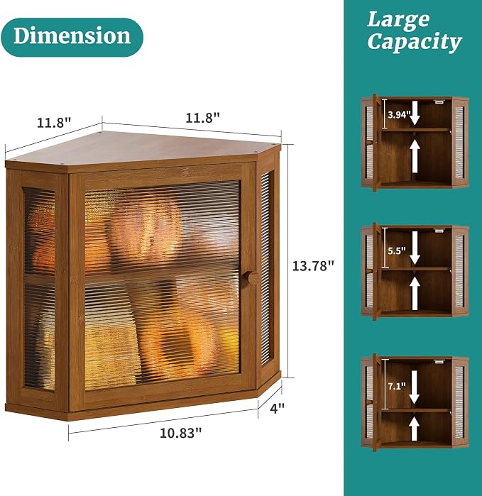 Corner Bread Box, Bamboo Bread Box for Kitchen Countertop, 2 Tier Wooden Bread Storage, Brown - Image 3