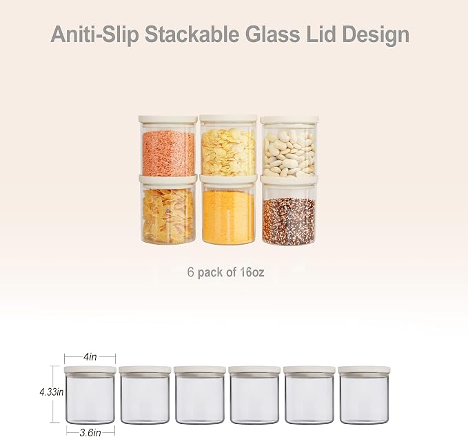 Glass Food Storage Jar with Glass Lid, Food Canister Set with Airtight Lids, Pantry Storage Jar for Kitchen Organization. Food Storage Containers in Pack of 6, 16oz. - Image 2