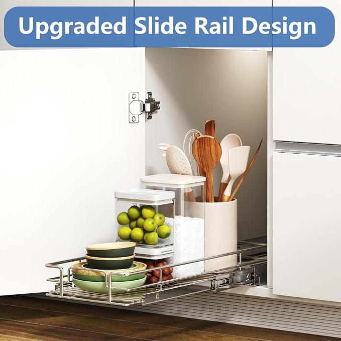 ROOMTEC Pull Out Cabinet Organizer, Cabinet Pull Out Shelves 7½" W x 21½" D, Heavy Duty Cabinet Drawers Slide Out Kitchen Cabinet Organizers Storage Shelf - Image 5