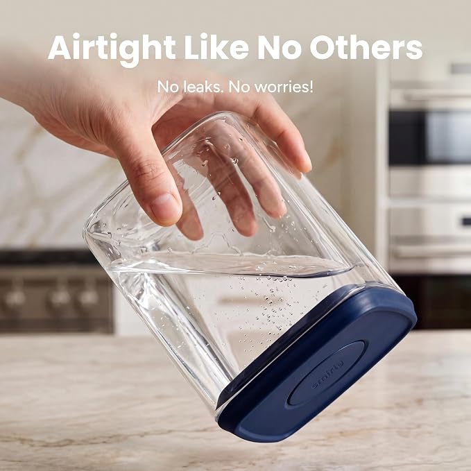 SMIRLY Glass Airtight Food Storage Containers with Pop Lids - Blue | BPA-Free Air Tight Pantry Storage Containers for Cereal Flour Sugar, Food Storage Containers 5 Pcs (0.7Qt*2, 1.7Qt*2, 2.1Qt) - Image 4