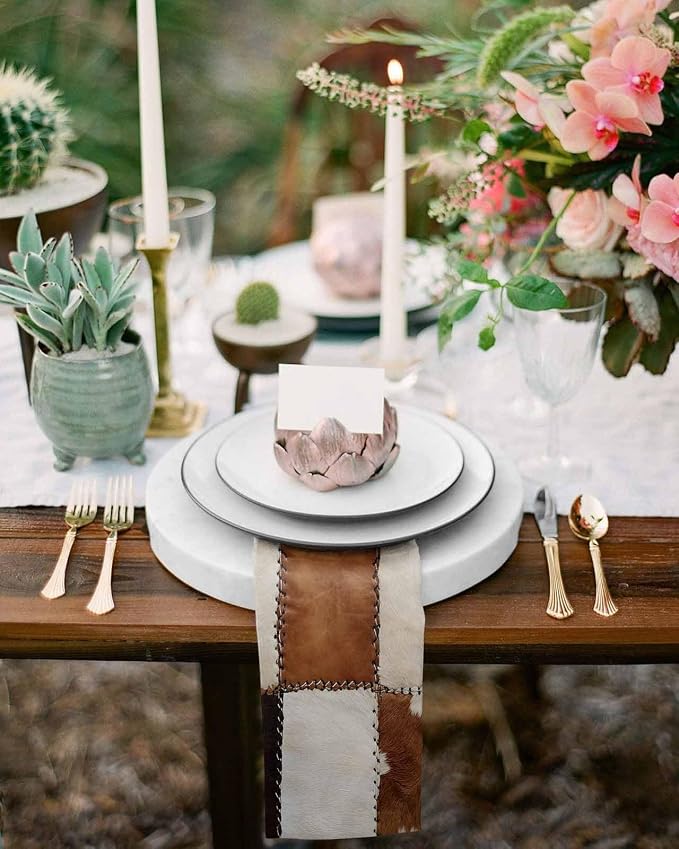 Brown White Geometric Cloth Napkins Set of 6, Retro Plush Cowhide Texture Dinner Napkins Cloth Washable, Cocktail Napkins Reusable for Wedding, Party, Birthday (20"x20") - Image 6
