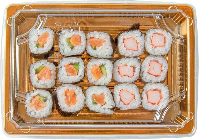 Restaurantware Plastic Sushi Trays 100 Pack of 7 x 4.9 x 1.57 Inch With Clear Lids Leak-Resistant Sushi Take Out Boxes Stackable Containers For Grab-And-Go - Image 10