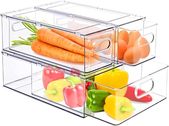bealy 3 Pack Fridge Organizer and Storage,Clear Storge Bins with Pull-out Drawer, Fridge Drawers Clear Stackable Storage Drawer Containers for Freezer, Refrigerator, Pantry, Kitchen by bealy