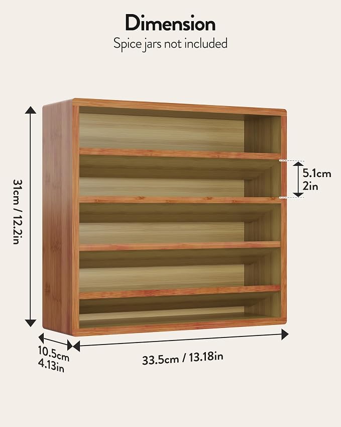 Orimade 4 Tier Spice Rack Organizer for Cabinet, Freestanding Bamboo Seasoning Rack for Countertop, Cupboard, Pantry, Kitchen, 13.18 x 4.13 x 12.2 inches(Spice Jars Not Included), Walnut Stain - Image 7