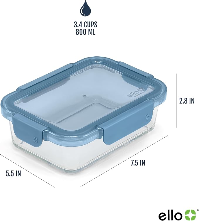 Ello Color Lock Glass Meal Prep Sets Leak-Proof Glass Food Storage Containers with Airtight BPA-Free Plastic Lids, Dishwasher, Microwave, and Freezer Safe - Image 4