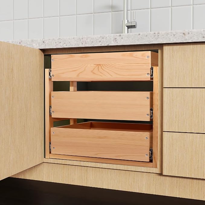 Pull Out Drawers For Cabinets, 23''W×21''D×19''H Soft Close Slide Out Wood Shelves Storage Organizer for Kitchen, 3-Tier, Finished, Heavy-Duty, Bottom Assembly - Image 6