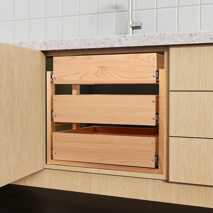 Pull Out Drawers For Cabinets, 20''W×21''D×19''H Soft Close Slide Out Wood Shelves Storage Organizer for Kitchen, 3-Tier, Finished, Heavy-Duty, Bottom Assembly - Image 6