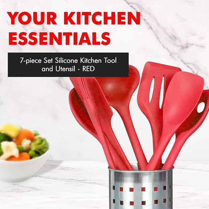 Chef Craft 42077 7 Piece Silicone Kitchen Tool and Utensil Set, Red - Image 2