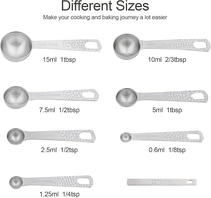 Measuring Cups and Spoons Set 14, 18/8 Stainless Steel Measuring Cups and Spoons Set for Baking & Kitchen, Metric & US Measure 6 Cups & 7 Spoons with Leveler - Image 4