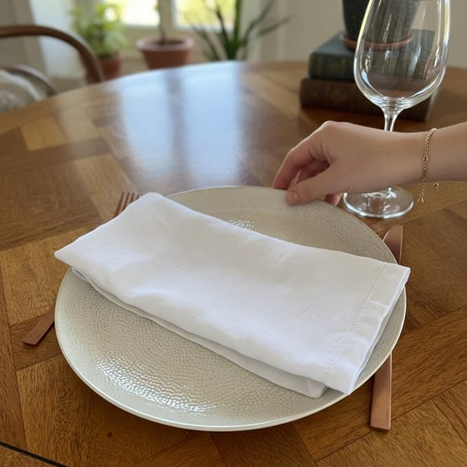 Linen Napkins –100% French Flax – Stonewashed Pure Linen Cloth Napkins - Size 18 Inch x 18 Inch – Set of 4 (Pure White) - Image 9