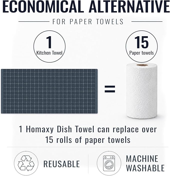 Kitinjoy 100% Cotton Terry Kitchen Towels, 13”x 28”, 6-Pack, Dark Grey | Checkered Designed, Ultra Soft Absorbent Quick Drying Dish Towels - Image 8