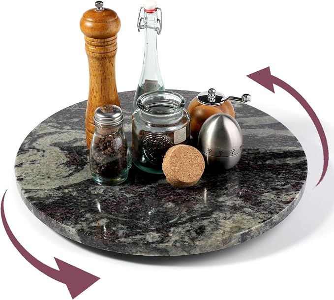 16'' Black Marble Lazy Susan Marble Turntable for Kitchen Dinning, Lazy Susans Organizer for Cabinet, Serving Rotation Spinning Tabletop Organizer Swiveling, Spice Rack Storage(Black Fantasy) - Image 9