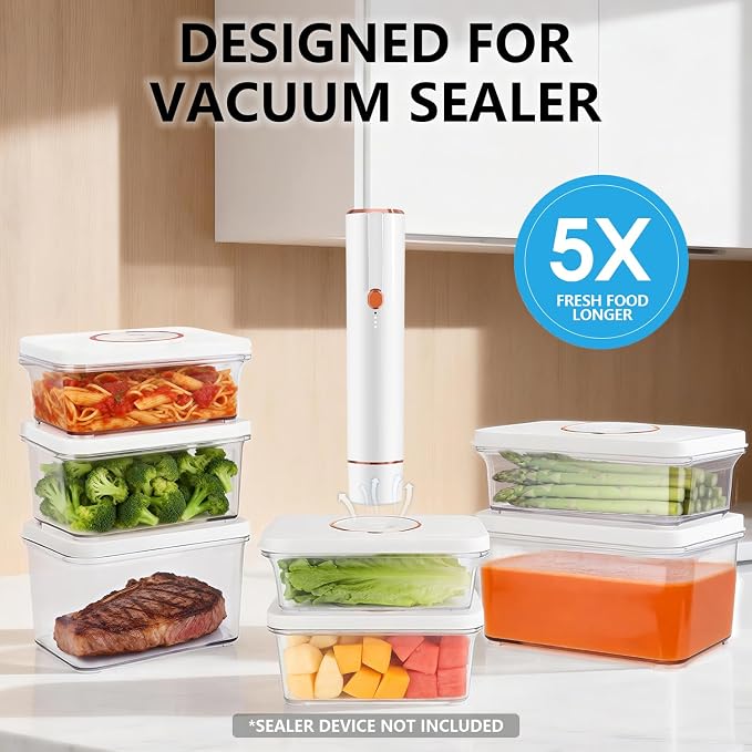 Vixino Vacuum Seal Containers, 3Pcs Reusable Food Storage Containers with Lids for Meal Prep and Freezer,BPA-Free，Microwave Safe，Leak-proof,Airtight (Vacuum Sealer Not Included) - Image 2
