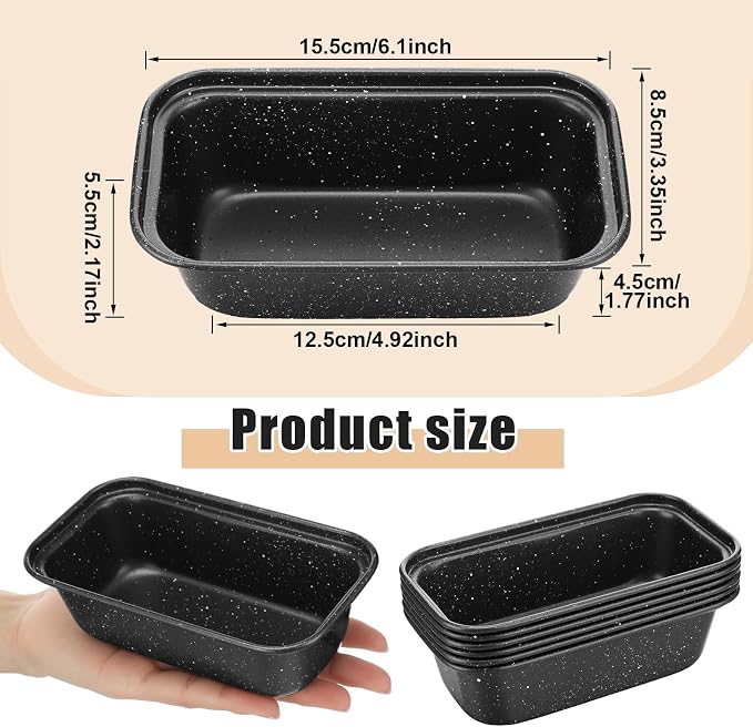Uiifan 12 Pack Mini Loaf Pans, 6.1 x 3.3 x 2.1 in, Gray with Dots | Non Stick Small Bread Pans, Rectangle Banana Bread Tins, Tiny Carbon Steel Baking Pan, for Halloween Baking, Picnics, Party - Image 3