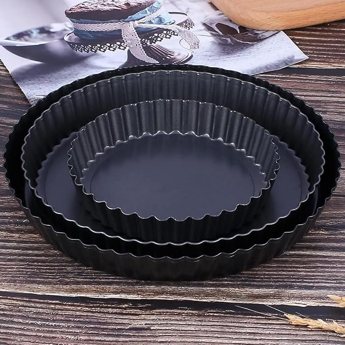 9.44 inch Deep Dish Pie Pan with Removable Bottom - Fluted Carbon Steel Tart Pan for Quiche Lorraine & Pies - Crispy Crust Baking Dish for Home Bakers - Image 2