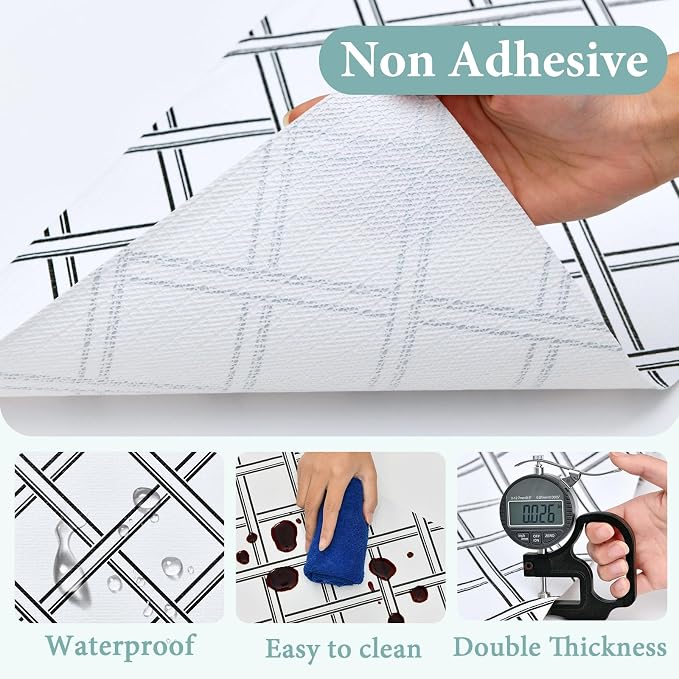 Drawer and Shelf Liner for Kitchen Cabinet: 17 in X 30 Ft Non Slip | Shelf Paper Non Adhesive Refrigerator Liners Black and White Squares Easy Liners for Bathroom - Image 5
