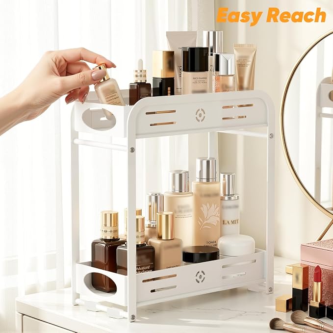 Aduanbang 2-Tier Counter Organizer Shelf, Metal Spice Rack for Kitchen, Vanity, Coffee Area and Home Office, Black (White, 2 Tier) - Image 6