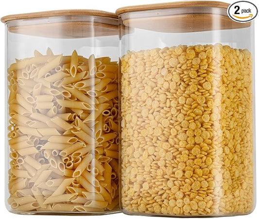 D2scrma 149oz Airtight Glass Square Storage Canister with Bamboo Lid Set of 2(4400ml*2) Large Gallon Glass Jars for Sugar, Flour, Cookies and Coffee beans (‎with Black Lable) by Delicatedtoservicecustomer