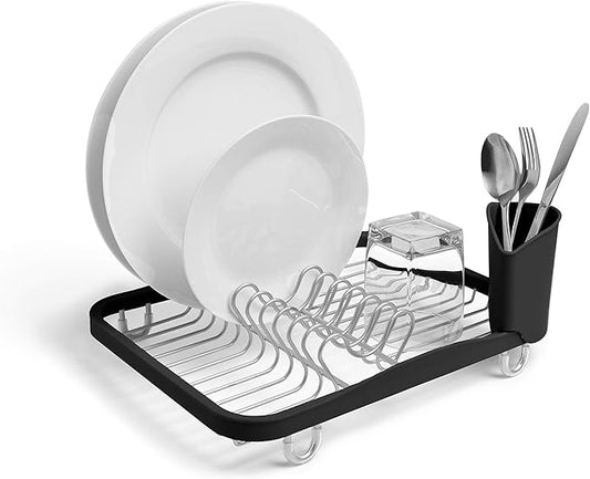 Umbra Sinkin Dish Drying Rack, in Sink or Countertop Drainer, Black/Nickel | Removable utensil holder, non slip rubber feet, fits standard sizes, coated wire and plastic by Umbra