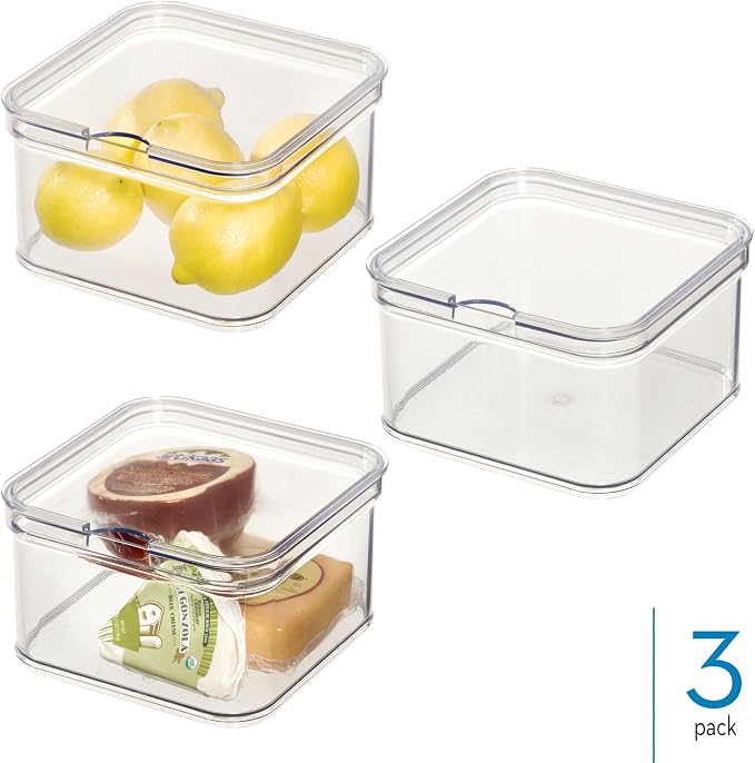iDesign Stackable Fridge Organizer Bins with Lids for Fresh Produce - Set of 3 - Clear - Image 2