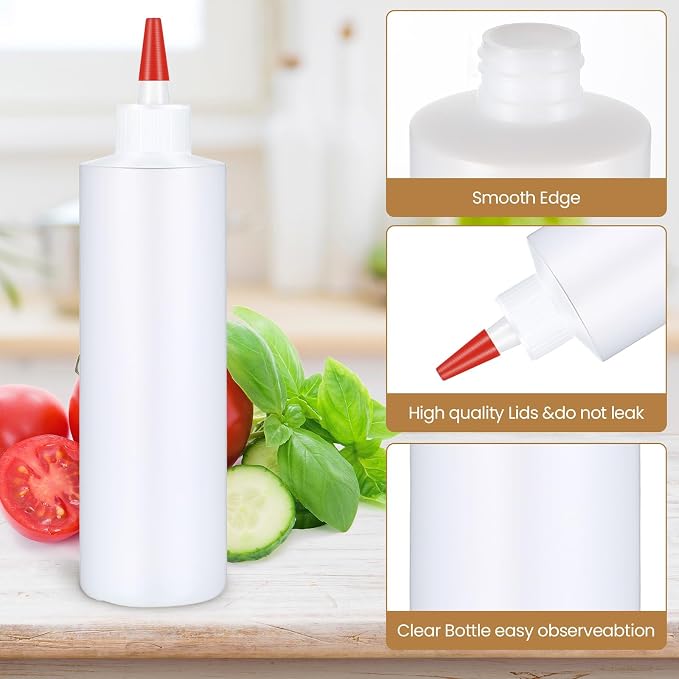 Yaomiao 30 Pack 16 oz Plastic Squeeze Bottles for Condiments Sauces Empty Leak Proof Squeeze Bottles Squirt Containers with Red Tip Cap for Ketchup, Condiments, Olive Oil, Glue - Image 3